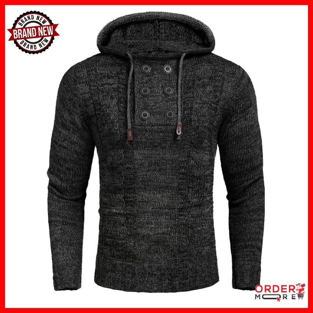 Men's Slim Fit Turtleneck Hoodie Knit Sweater Long Sleeve Pullover